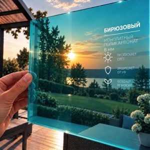 Фото: Монолитный поликарбонат 8 мм, бирюзовый, лист 2,05 x 3,05 м