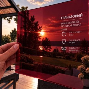 Фото: Монолитный поликарбонат 2 мм, гранатовый, лист 2,05 x 3,05 м