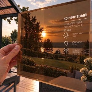 Фото: Монолитный поликарбонат 12 мм, коричневый, лист 2,05 x 3,05 м