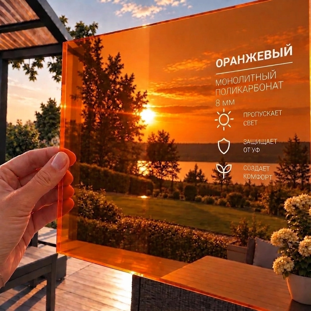 Фото: Монолитный поликарбонат 8 мм, оранжевый, лист 2,05 x 3,05 м