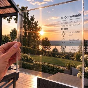 Фото: Монолитный поликарбонат 10 мм, прозрачный, лист 2,05 x 3,05 м
