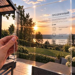 Фото: Монолитный поликарбонат 2 мм, прозрачный, лист 2,05 x 3,05 м