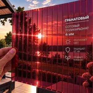Фото: Сотовый поликарбонат 4 мм Стандарт, гранатовый, лист 2,1 x 6 м
