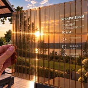 Фото: Сотовый поликарбонат 10 мм Стандарт, коричневый, лист 2,1 x 6 м