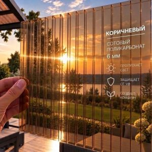 Фото: Сотовый поликарбонат 6 мм Стандарт, коричневый, лист 2,1 x 6 м