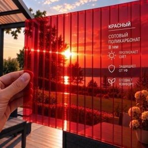 Фото: Сотовый поликарбонат 8 мм Стандарт, красный, лист 2,1 x 6 м
